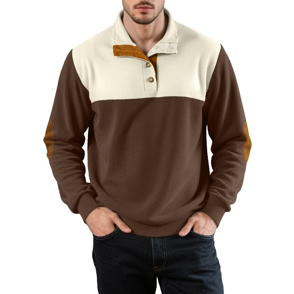 New Autumn/Winter Men's Casual Button-Down Half-Stand Collar Jacket Stylish Colour-Blocked Pullover Hoodie for Men