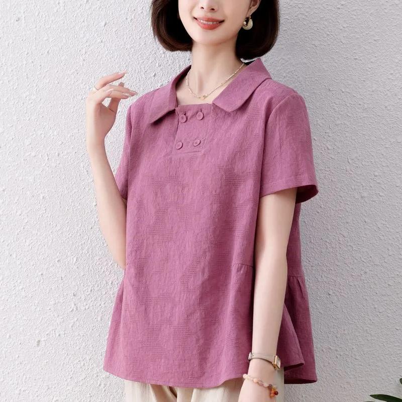 Women's Pure Cotton T-shirt with Turn-down Collar a Versatile New Style Simple and Fashionable Summer Top Loose Fit
