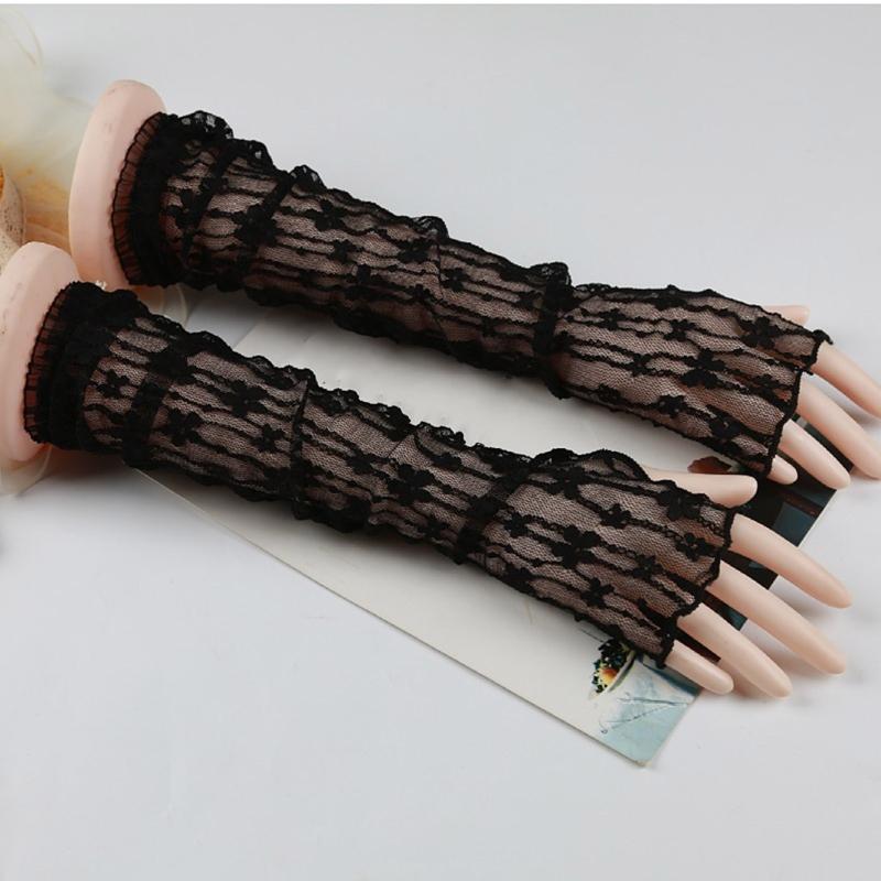 Fashion for Butterfly Decor Gloves Elastic Bridal Etiquette Long Sleeve Gloves See Through Black White Color Fishnet Glo