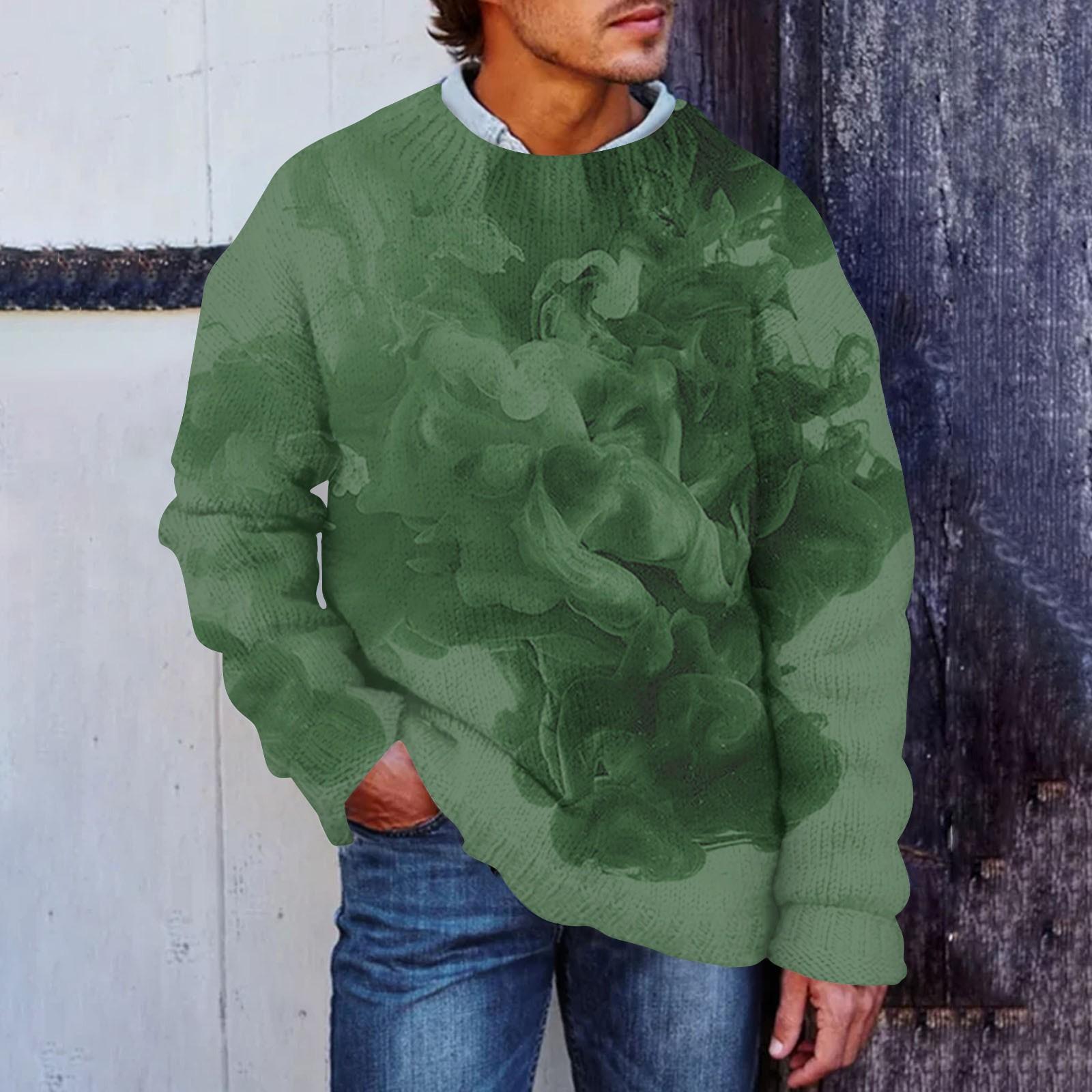 

Мужской принтованный искусственный свитер, толстовка с круглым вырезом, свободный топ с длинными рукавами M зелёный