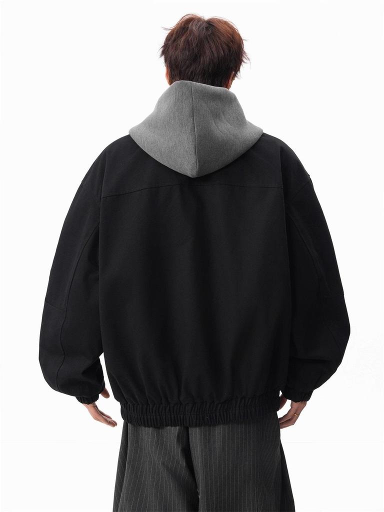 Unisex Autumn/Winter Faux Two-Piece Hooded Cotton Jacket: Loose, Fashionable, Versatile, and Casual.