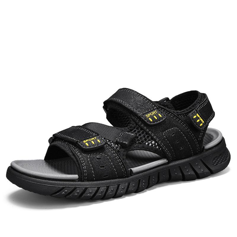 Men s 2024 Summer Genuine Leather Open-Toe Beach Sandals - Breathable, Non-Slip, Lightweight, Casual Fit 41 чёрный