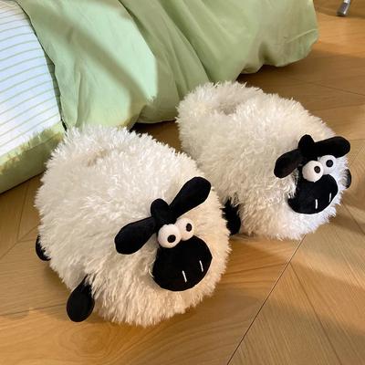 Winterwarmte Compleet Pakket met Katoenen Pantoffels Schattige Cartoon Schaap Huis Pluche Pantoffels voor Mannen en Vrouwen Koppels Warme schoenen