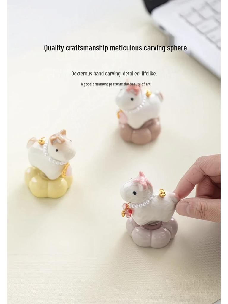 Rotating Crystal Glaze Ceramic Horse Tea Pet Ornament - Year of the Horse Gift.