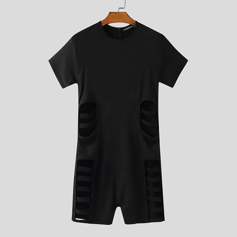 INCERUN Pánské Kombinézy s Krátkým Rukávem, Duté, Bandážované, Přiléhavé, Romper, Body