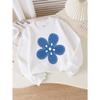 European sizes Girls' Long-Sleeve Round Neck Sweatshirt "Blue Stitched Flower" Print, Spring/Autumn, Casual, Daily & Sports.