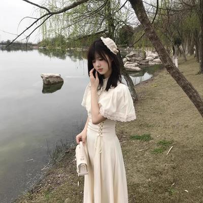 Summer Beautiful Gentle Korean Temperament Simple Generous Long Dress High Sense Thin Apricot Cape Dress Children