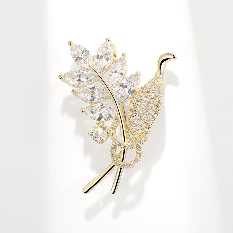 Elegant Zirconia Floral Leaf Brooch Pin Gift