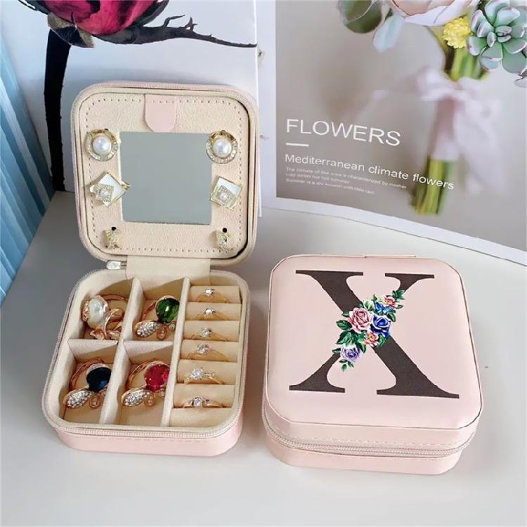 Jewelry Travel Organizers Letter Pattern Small Jewelry Container Fashion Portable Case PU Texture for Fashionable Lover