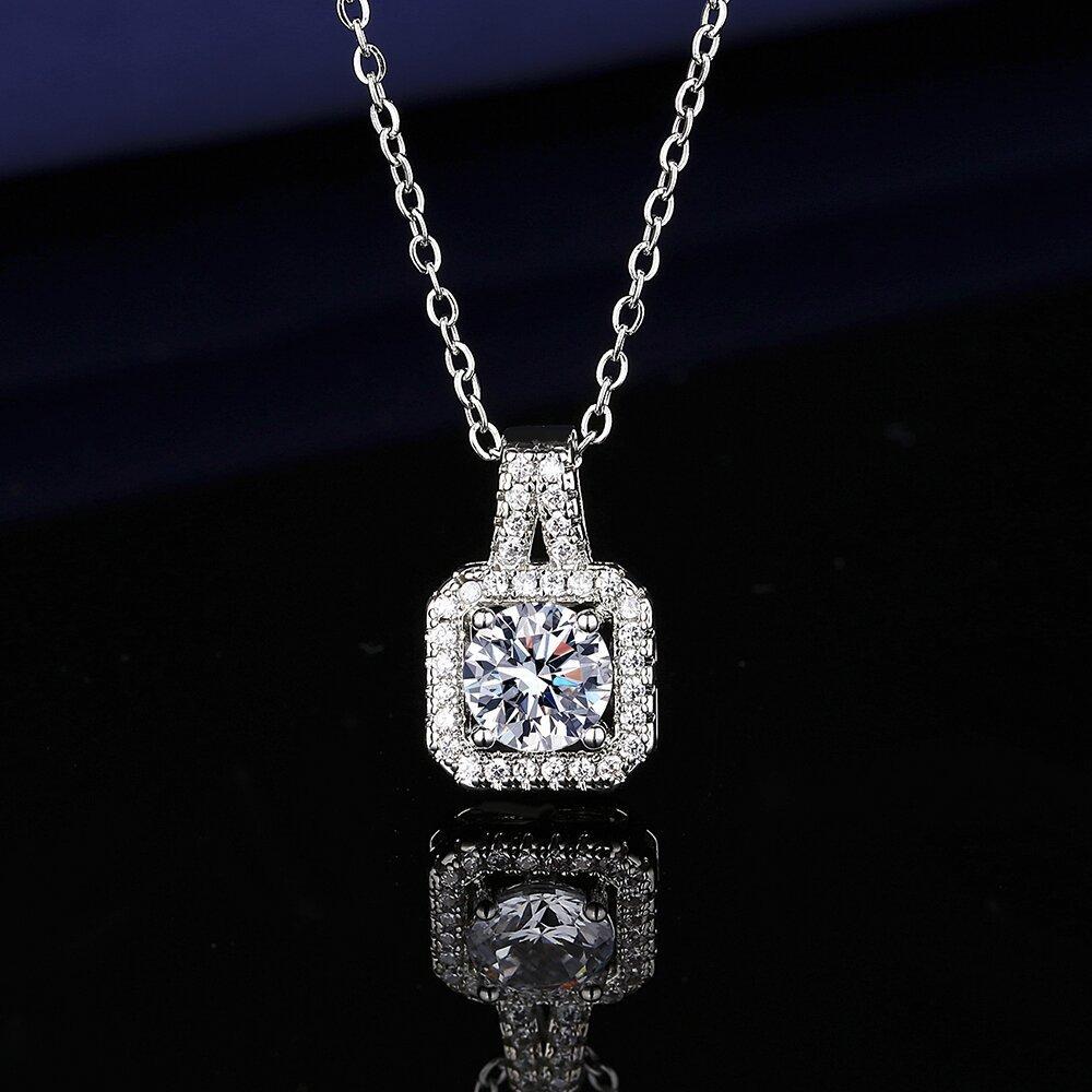 2026 Fashion Moissanite Princess Square Bag Three-piece Set Ring Earrings Pendant Necklace Women's Jewelry