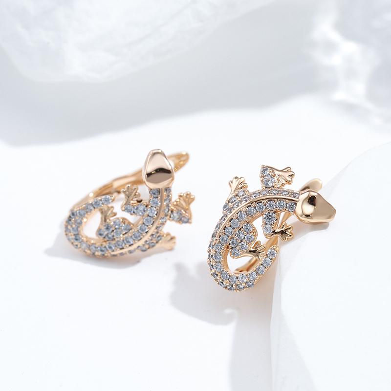 New Unusual  Rose Gold Lizard Earrings Daily Women  Fashion Animal Jewelry Covered With Natural Zircon Drop Earrings