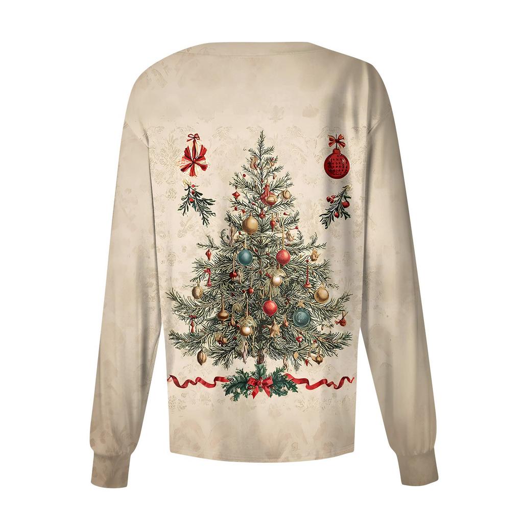 Dámský ležérní kardigan s dlouhým rukávem a jednořadým zapínáním, s vánočním potiskem, ochranný oděv