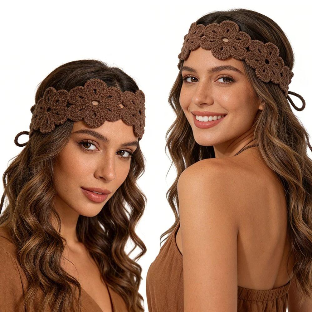 Floral Crochet Flower Hair Band Retro Women Hair Scarf Knitted Headband Girl Hair Accessories