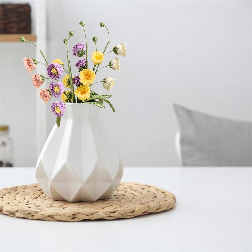 Knitted Flower Branch Yarn Hand Woven Artificial Beautiful Elegant Flower Decoration for Office Kitchen Living Room Purple