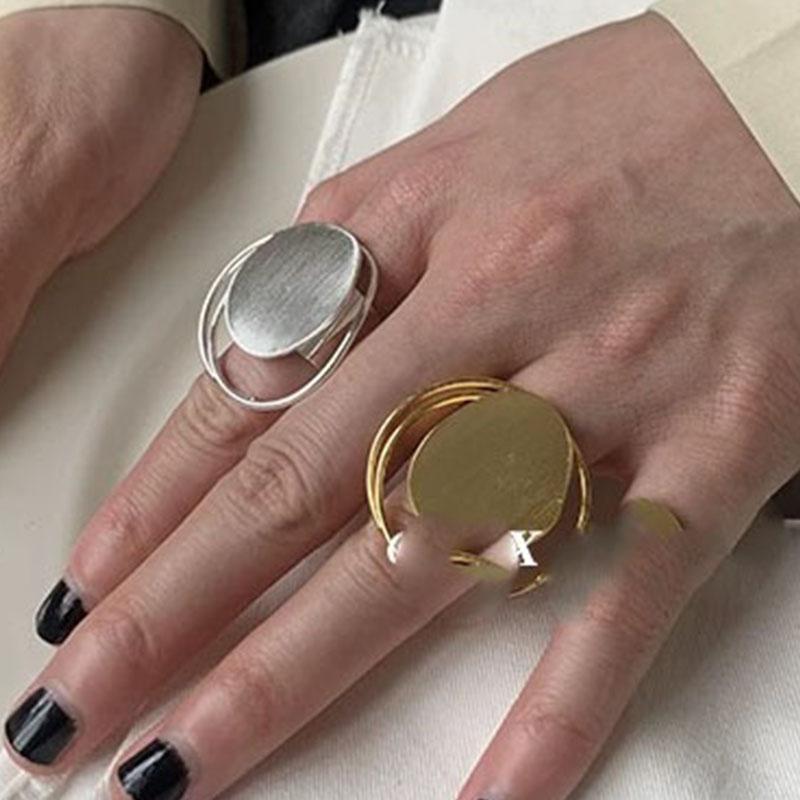 925 Sterling Silver Rings for Women Couple Minimalist Handmade Simple GOld Circle Big Ring Fine Jewelry Gift Prevent Allergy