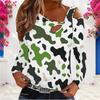 Women Plus Size Asymmetric Cutout Neck Cold Shoulder Long Sleeve Green Black White Printed Top