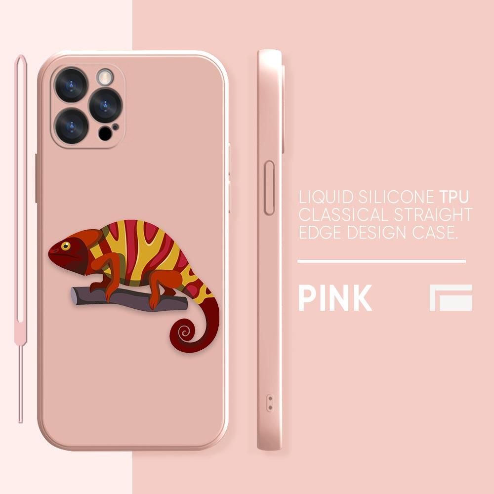 Funny Chameleon lizard Phone Case iPhone 11 12 13 14 Pro Max 7 8 Plus XR XS SE Straight Edge liquid Silica Gel Shell Cover Funda