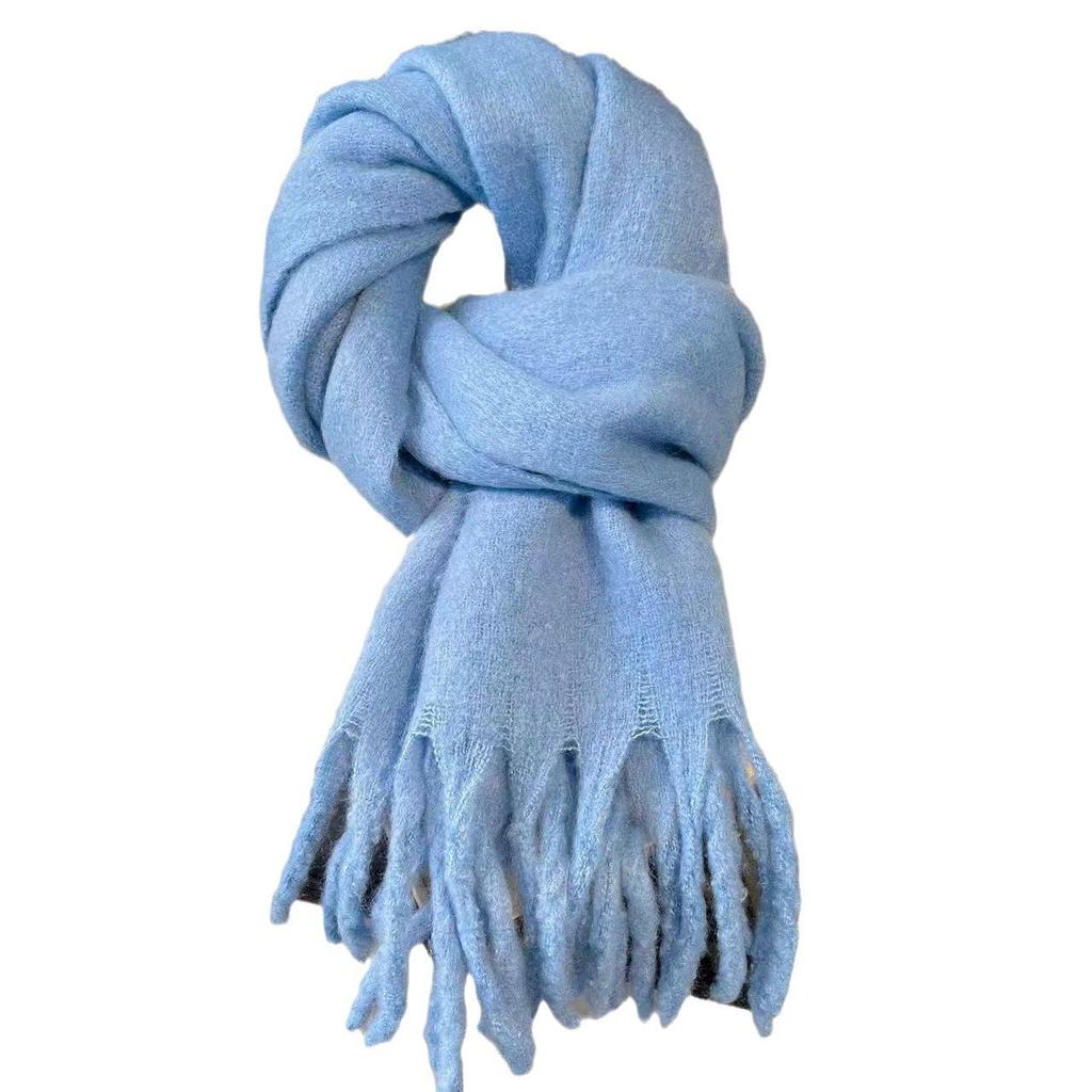 Women's Chunky Braid Mohair Scarf - Solid Color, 2024 Autumn/Winter Shawl & Neck Warmer