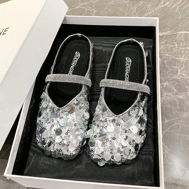 Fashion Glitter Slides Shoes Woman 2024 Slippers Flat Low Female Mule Pantofle Cover Toe Jelly Mules New PU Bling Crystal Rubber Rome Ho