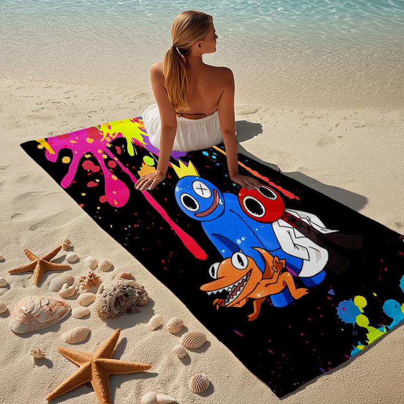 proof beach towel with a Rainbow Friends3 pattern - soft,absorbent,quick-drying,machine washable - perfect for swimming,camping,bathing