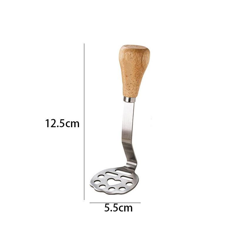 Solid Wood Handle Stainless Steel Soup Spoon Household Potato Puree Tool Kitchen Accessory Potato Presser
