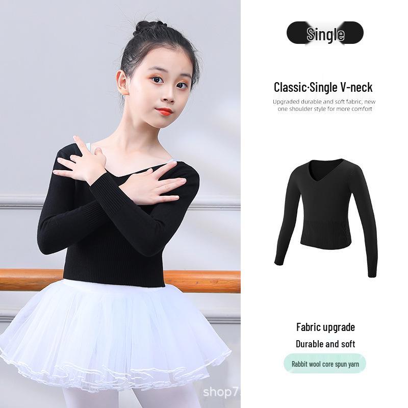 Children's V-neck Long Sleeve Knit Dance Shawl for Autumn/Winter