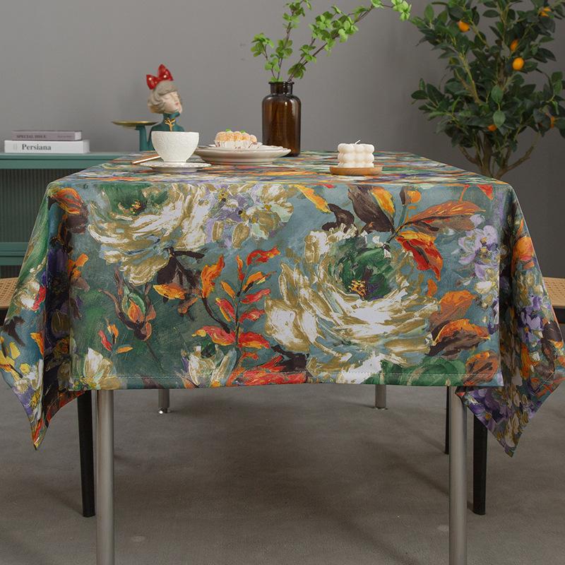 Vintage Oil Painting Dining Table Fabric Home Non-slip Coffee Table Table Cloth Desk Cover Towel Cloth with Core Pillow