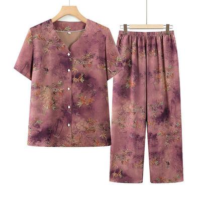 Elderly Women's Round-Neck Short-Sleeve Two-Piece Summer Set