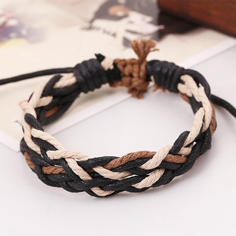 Bohemia Punk Twisted Wax Rope Bracelet For Man Hand Woven Hemp Rope Adjustable Bracelet Unisex Accessories Designer  Gift