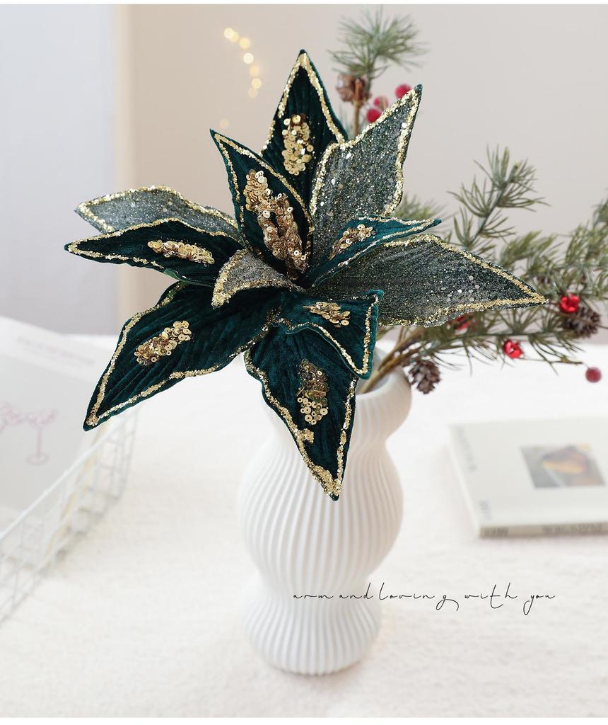 High-Grade Gold Powder Adhesive Fabric Flowers for Christmas Tree Decorations