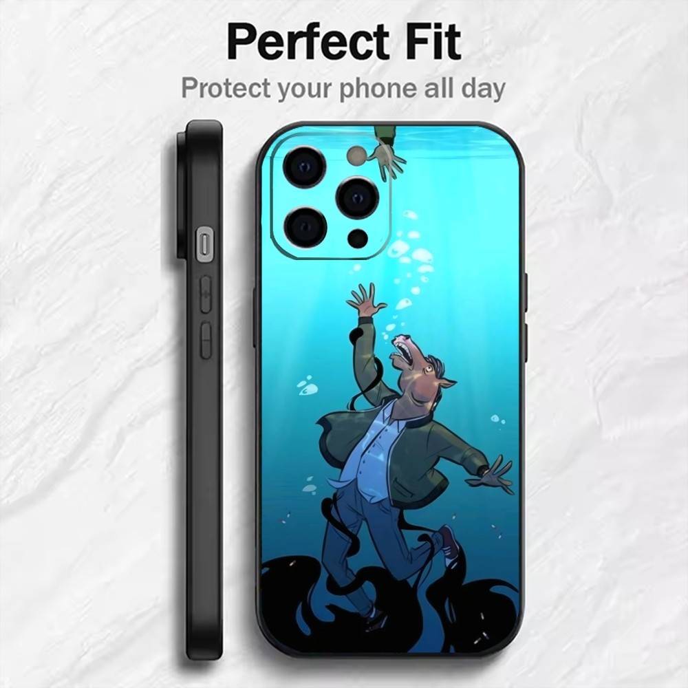 Depressiv Bojack Horse-Man Phone Case For iPhone17,16,15,14,13,12 Plus,Max Soft Silicone Black Cover