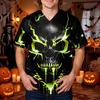 Men's Halloween Printed V-Neck Short Sleeve Scrub Top with Pocket