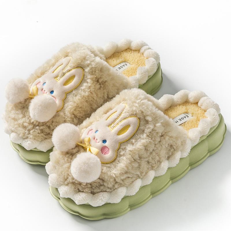 2024Winter Indoor Cotton Slippers New Women Cartoon Plush Home Warmth Cute Rabbit Anti Slip Durable Couple Loafers Cotton Shoes