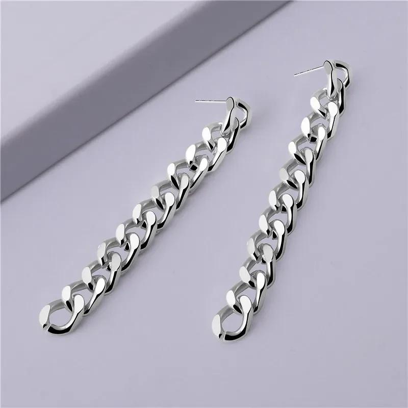 Women Minimalist Gold Silver Hollow Chain Long Dangle Earrings Fashionable Personality Jewelry