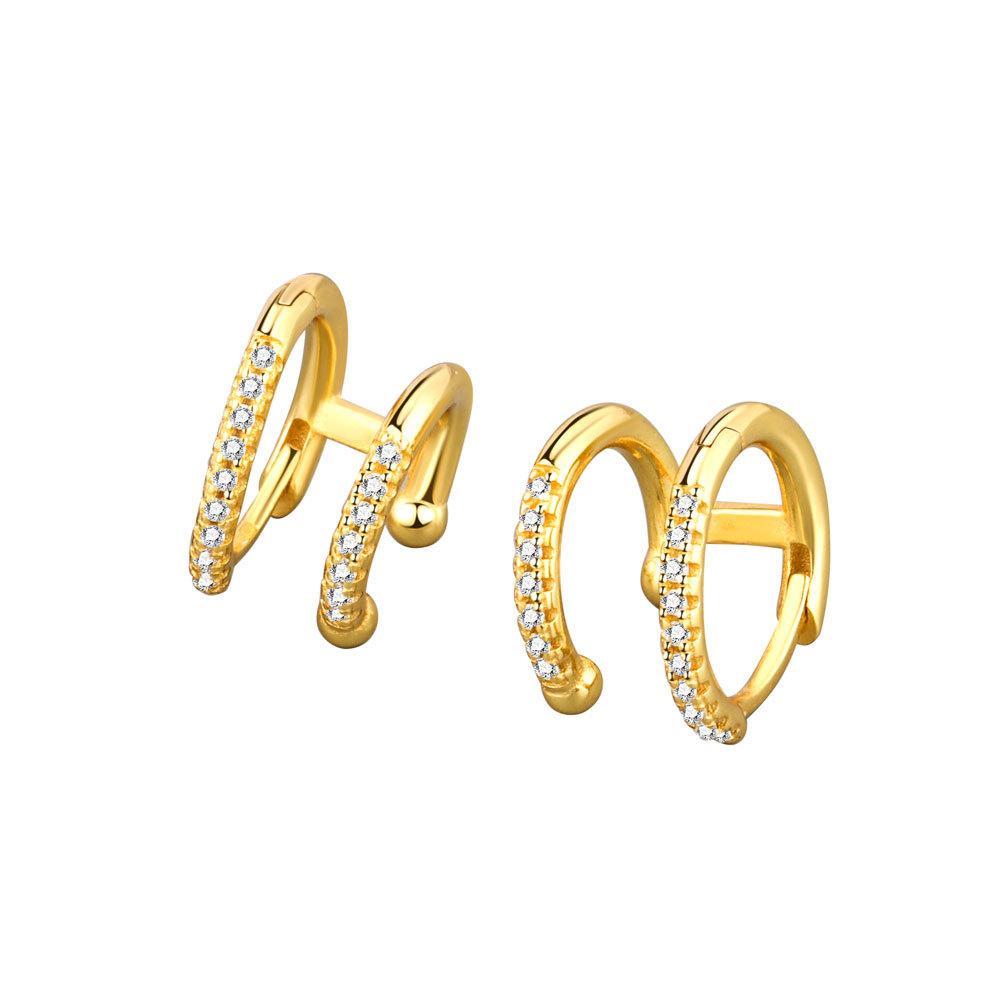 Geometric Metal Double Layer Round Micro Paved Zircon Ear Cuffs Fashion Simple Temperament Earrings