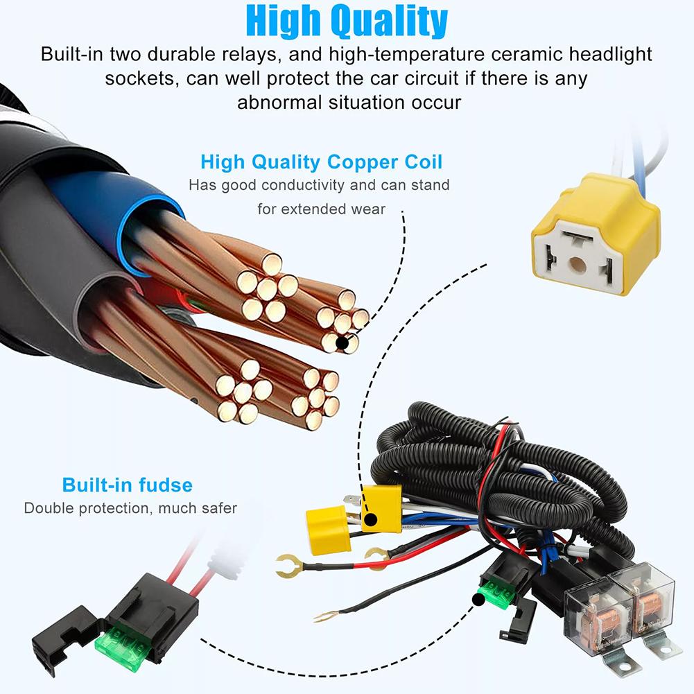 H4 LED Headlights Relay Wiring Harness Kit H6054 7x6 5x7 for Wrangler YJ Cherokee XJ Tacoma