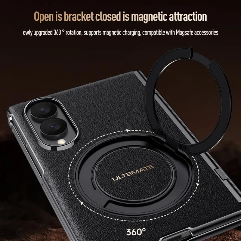 Supporto Magnetico Metallico con Cinturino da Polso Custodia per Telefono 2-in-1 per Samsung Galaxy Z Fold 8 Fold8 Ultra Copertura Anteriore in Pelle Schermo in Vetro
