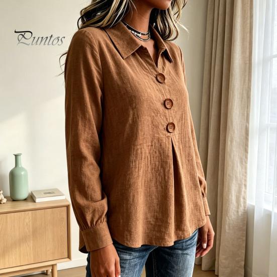 Women Button Down Shirts Shirt Blouse, Long Sleeve V Neck Loose Flowy Wrinkle Resistant Lightweight Breathable Tops Tunic Shirt, Casual Work