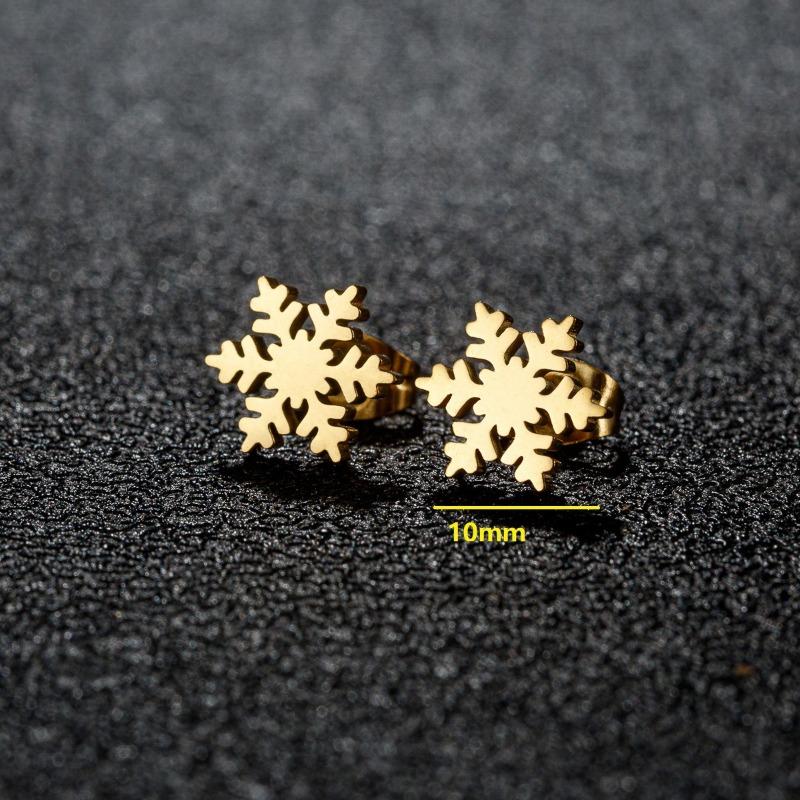 Women Minimalist 10mm Gold Tone Hollow Snowflake Stainless Steel Huggie Hoop Earrings 1pair