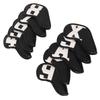 10pcs Set PU Waterproof Golf Club Iron Cover Fine Sewing Process Golf Club Head Protect Case(White Character Black Background )