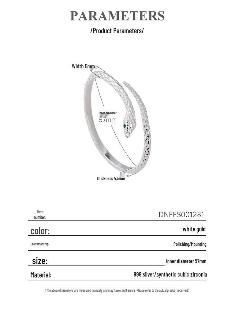 Sterling Silver Snake-Shaped Open Bangle - Unique 999 Fine Silver Jewelry Design