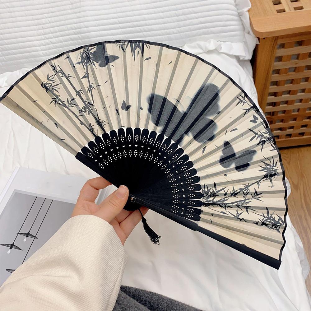 Wooden Handle Hand Fold Fan Vintage Classical Dance Fan Summer Cooling Bamboo Fan Dance Props
