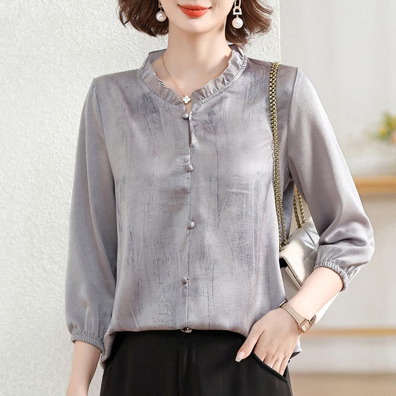 2025 New Spring/Autumn Fashion Set for Middle-Aged Women: Seven-Sleeve Chiffon Blouse