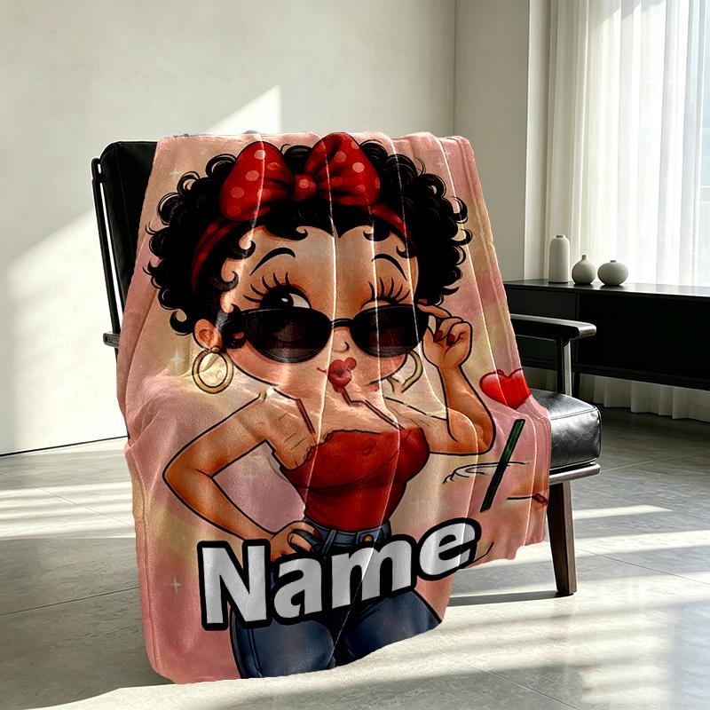 Custom Name Personalized Betty Boop Print Blanket, Home Decor, Bedroom, Sofa, Camping, Couch, Gifts for Birthday Christmas