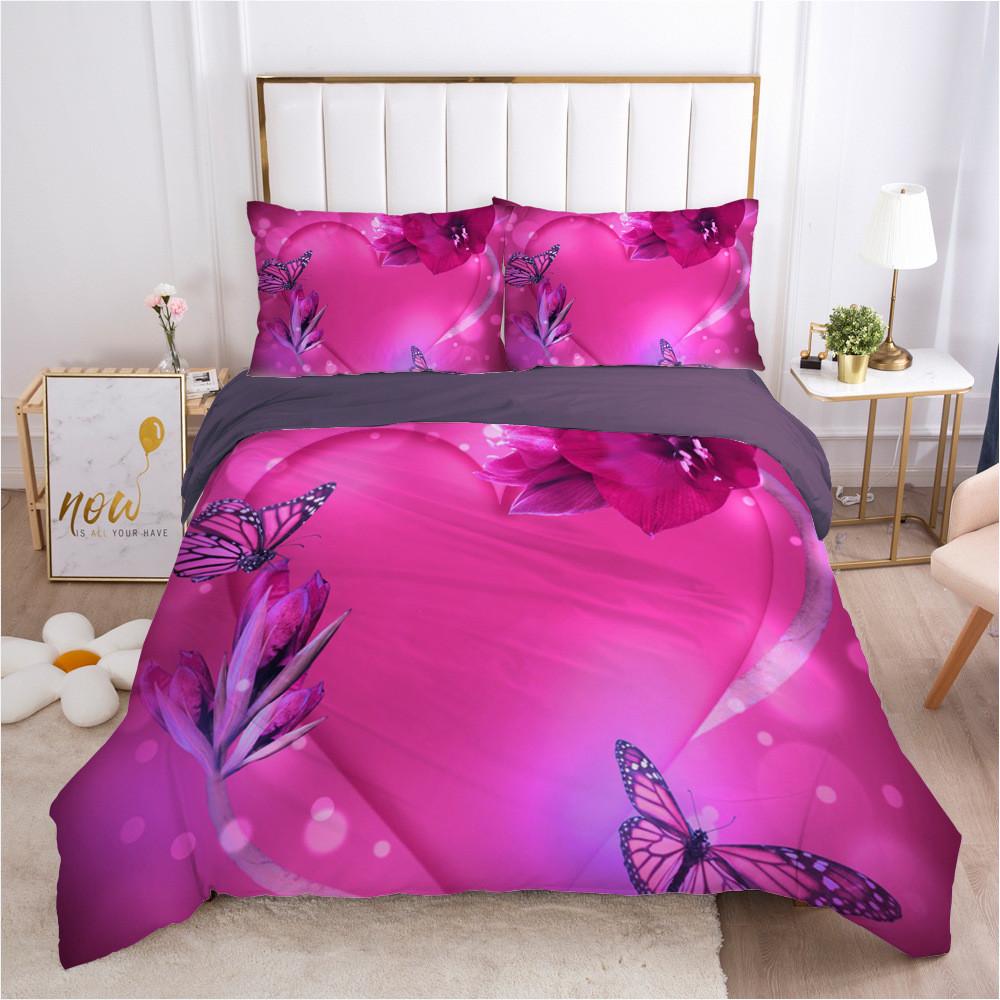 Butterfly Duvet Cover Set Pink Butterflies Rose Printed Comforter Cover Set For Girls Teens Women Spring Fresh Theme Quilt Cover
