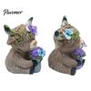 Cute Farmhouse Shelf Decorations Lavender Highland Cow Resin Figurine, Fluffy with Butterfly Bow & Floral Wreath, Romantic Room Atmosphere Decor