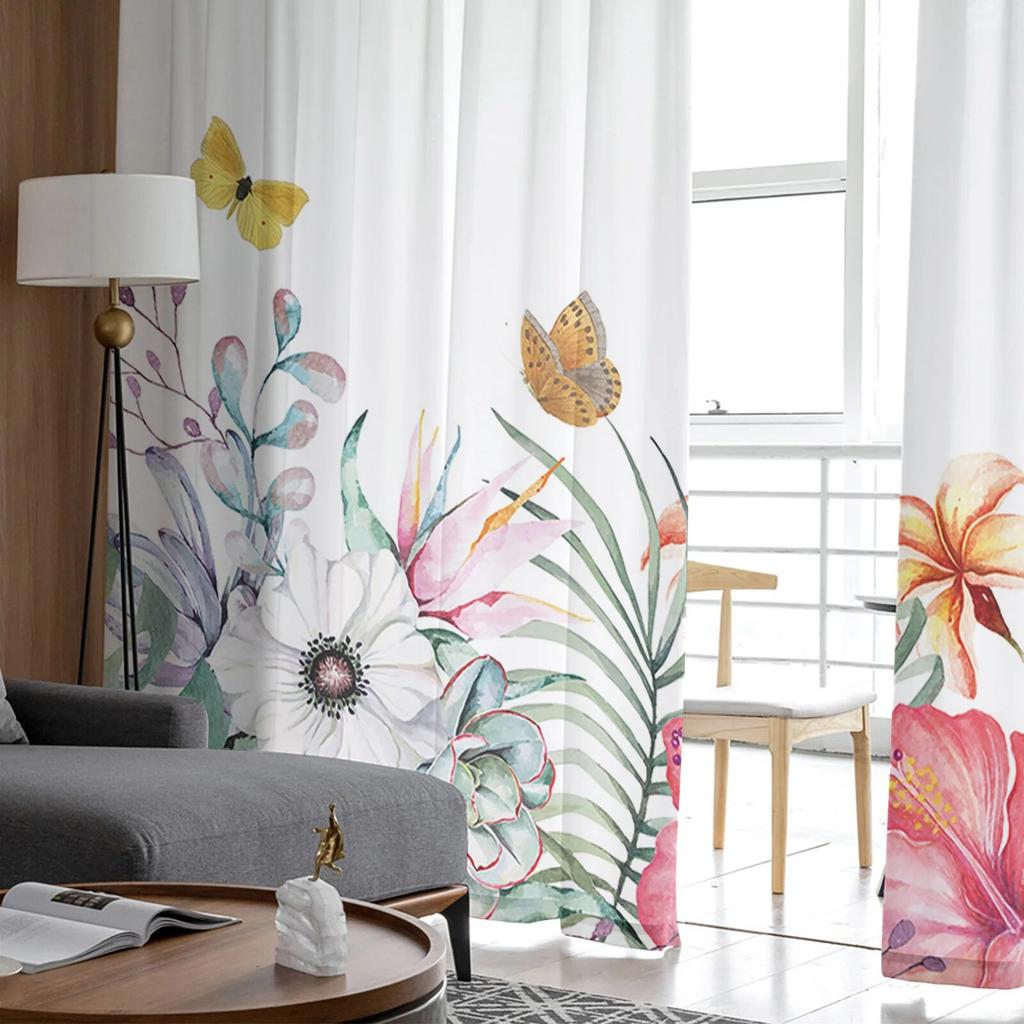 Ins Tropische Pflanze Palmblatt Bananenblatt Blume Gardinen Schlafzimmer Wohnzimmer Voile Fenster Vorhänge Tüll Vorhänge Kinderzimmer