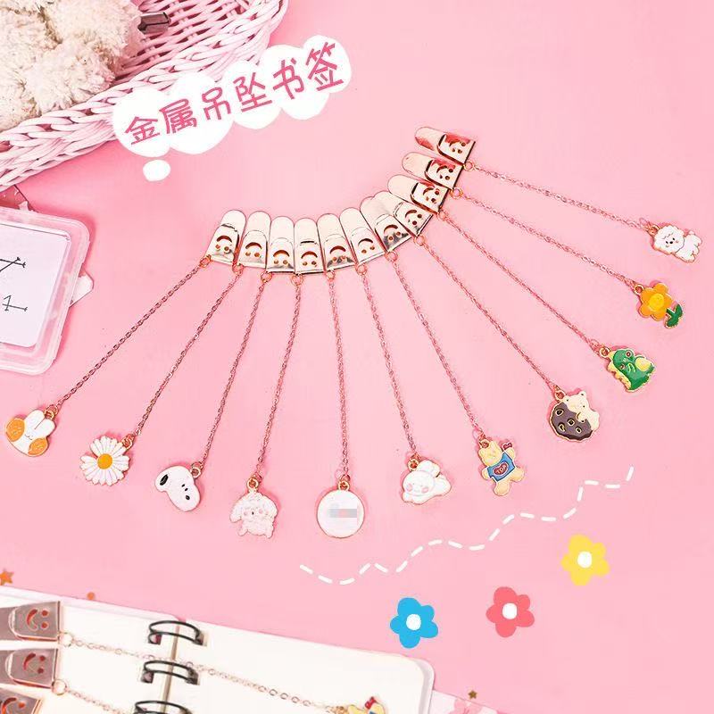 Kawai Stationery Creative Cartoon Metal Pendant Bookmark Handbook Decoration Cute Small Student Folder Women School Supplies