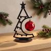 Holiday Atmosphere Ornament Christmas Tree Table Decoration, Metal Line Art Sculpture with Festive Figurine for Workstation Red Ball Xmas Party Desk,