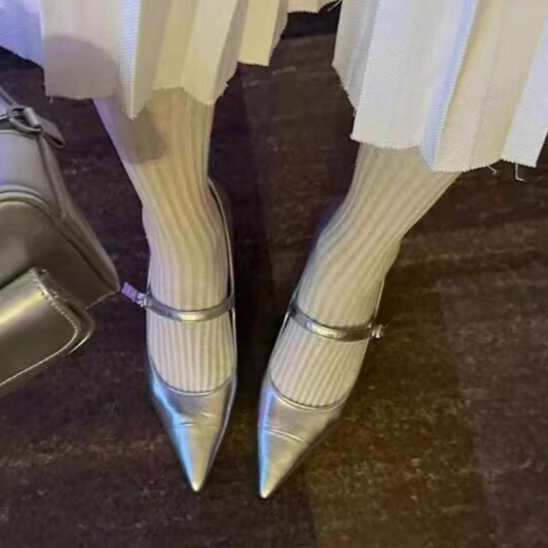 Wedge One Strap Single Shoes Fashion Pointed Toe Shallow Mouth Soft Sole Non-slip High Heel Low Top Shoes